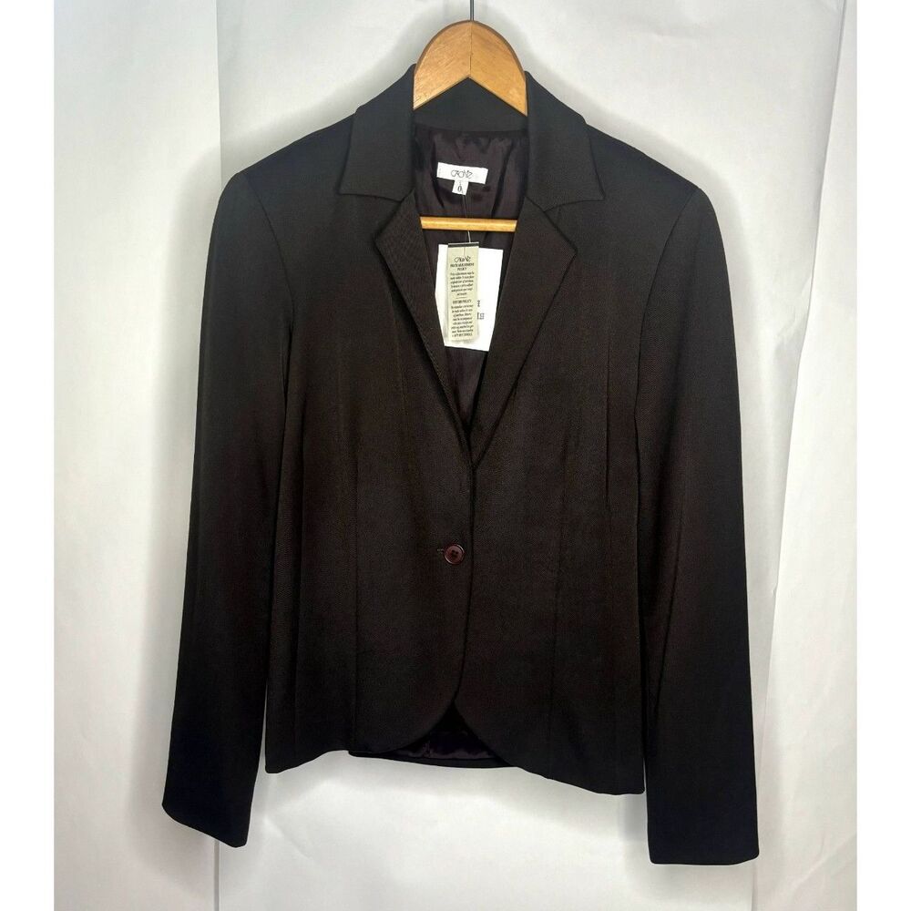 Cache Lux Brown One Button Blazer Suit Jacket Fitted Work Womens NWT